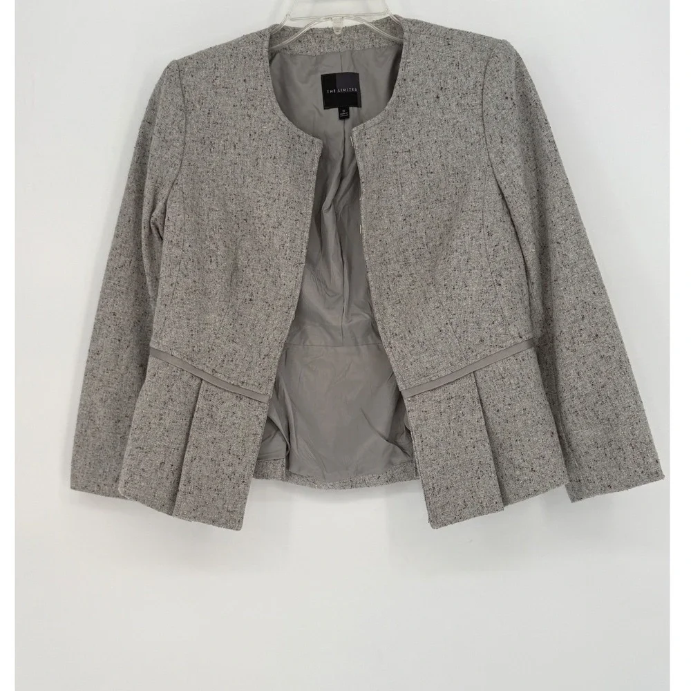The Limited Blazer S Gray Tweed Peplum Career Wool Blend Academia‎ Preppy 92-01